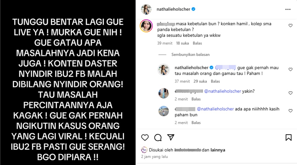 Nathalie Holscher Dituding Sindir Erika Carlina Usai Ngonten Bareng DJ Panda [Instagram]